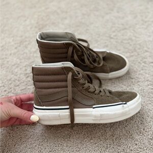 Vans High Top Sneakers in Olive Brown and White